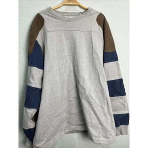 Orvis Mens Large Heavy Cotton Long Sleeve Shirt Suede Patch Colorblock Utility